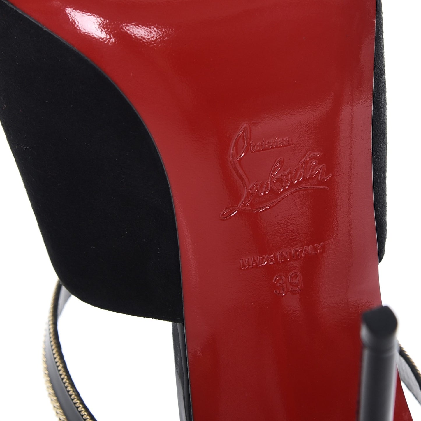 Suede Calfskin Chain Akenana 100 Heels 39 Black Gold