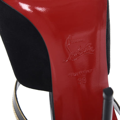Christian Louboutin Suede Calfskin Chain Akenana 100 Heels 39 Black Gold 6 of 10