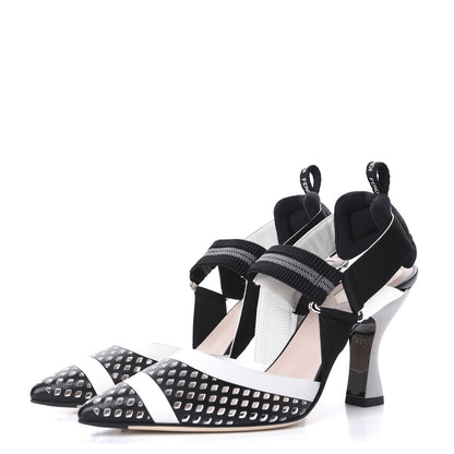 Fendi Calfskin Perforated Colibri 85mm Slingback Pumps 36.5 Black 3 of 9