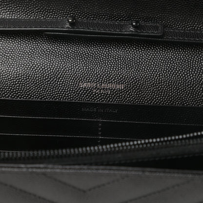 Saint Laurent Grain De Poudre Matelasse Chevron Monogram Chain Wallet Black 6 of 11