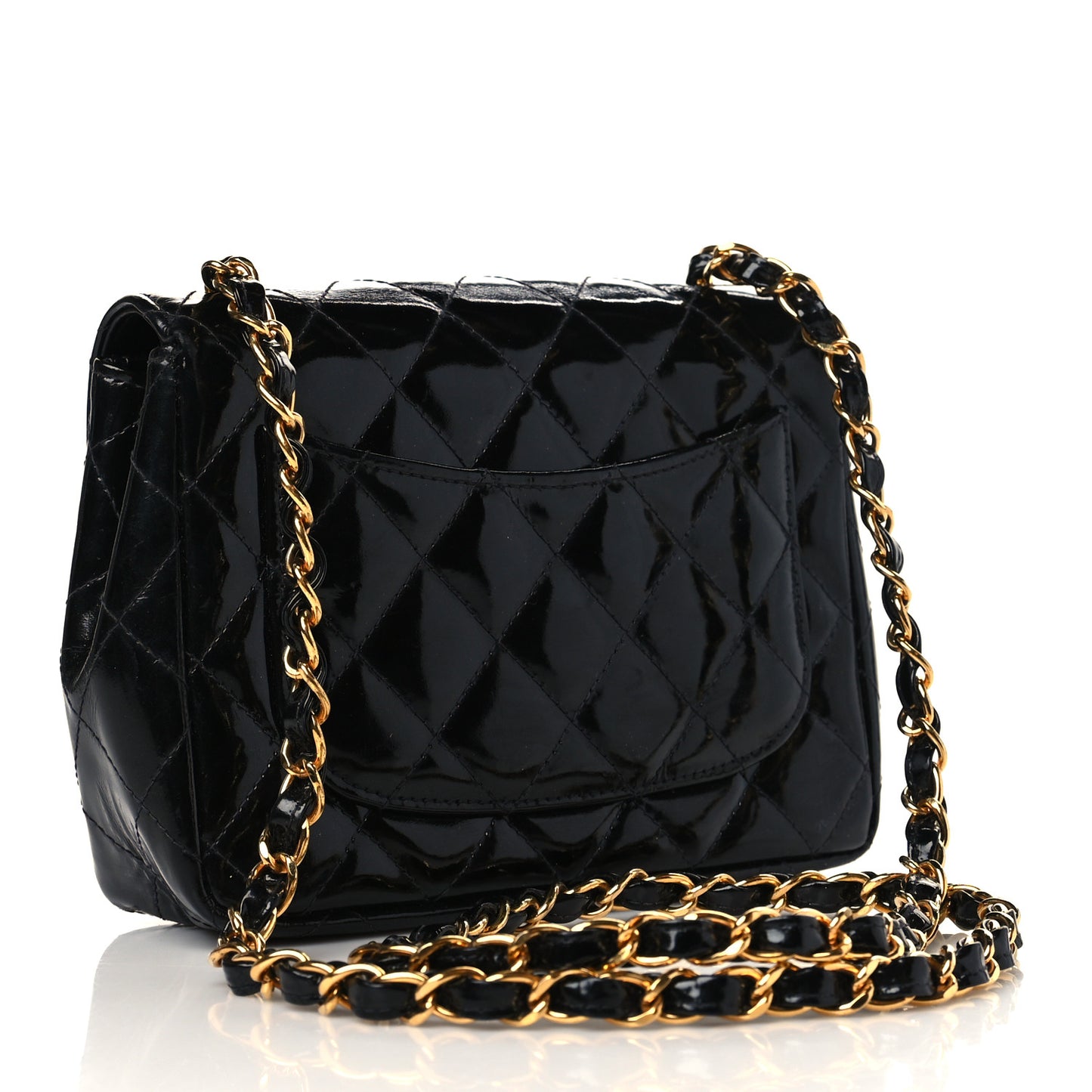 Patent Calfskin Quilted Mini Square Flap Black