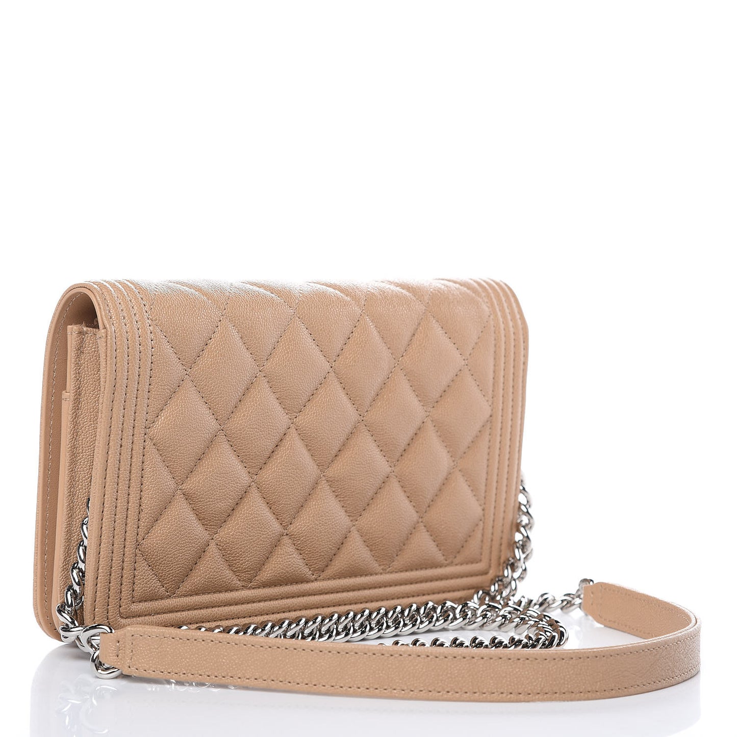 Caviar Quilted Boy Wallet On Chain WOC Beige