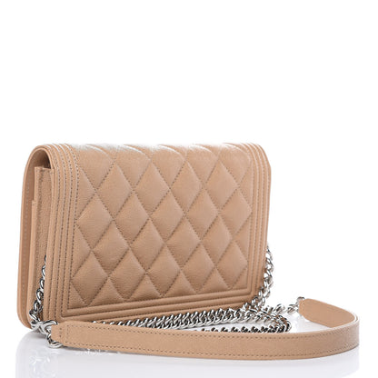 Chanel Caviar Quilted Boy Wallet On Chain WOC Beige 3 of 13