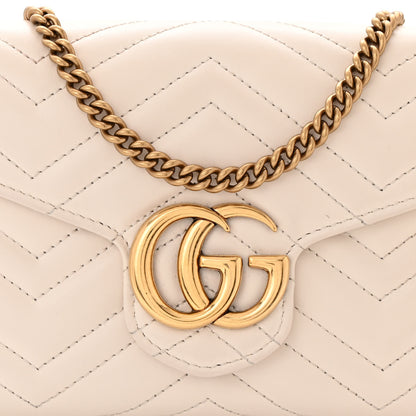 Gucci Calfskin Matelasse GG Marmont Chain Wallet Mystic White 9 of 15