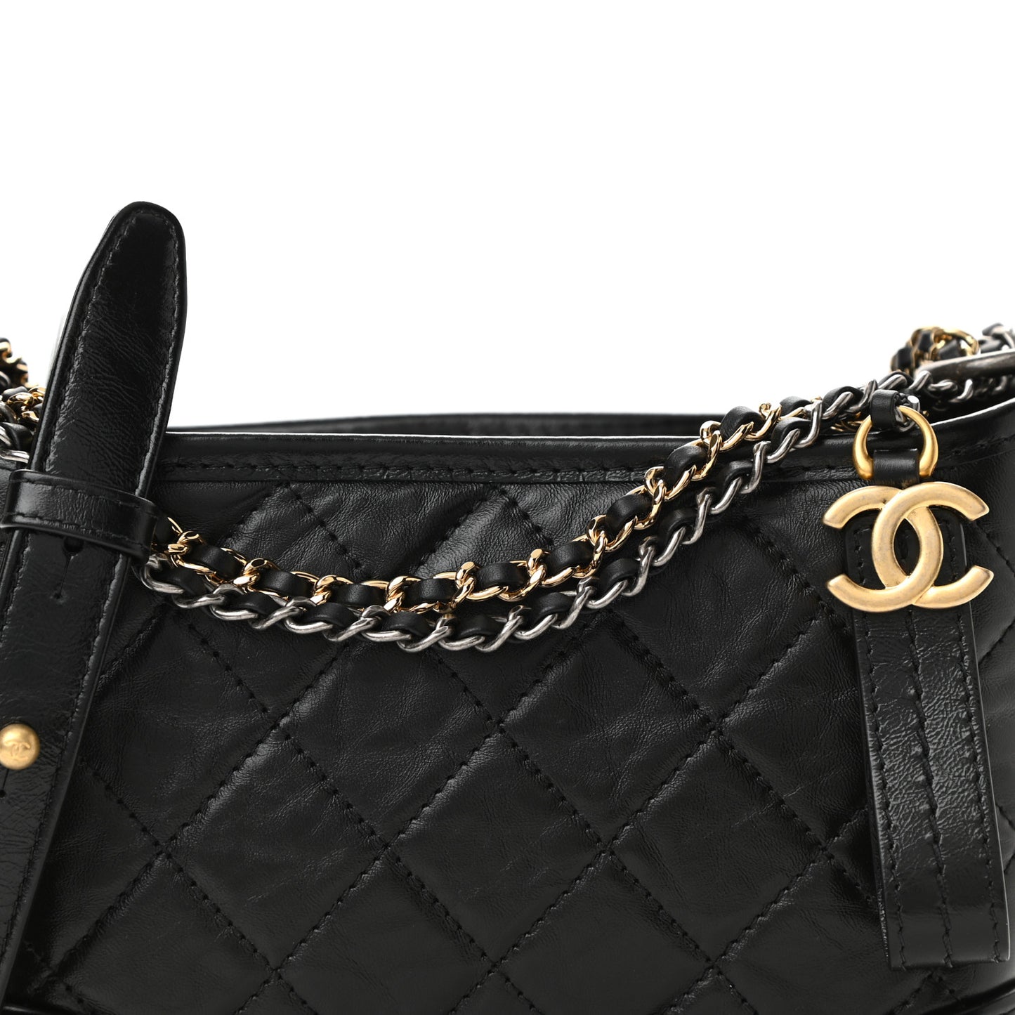 Aged Calfskin Quilted Small Gabrielle Hobo Black