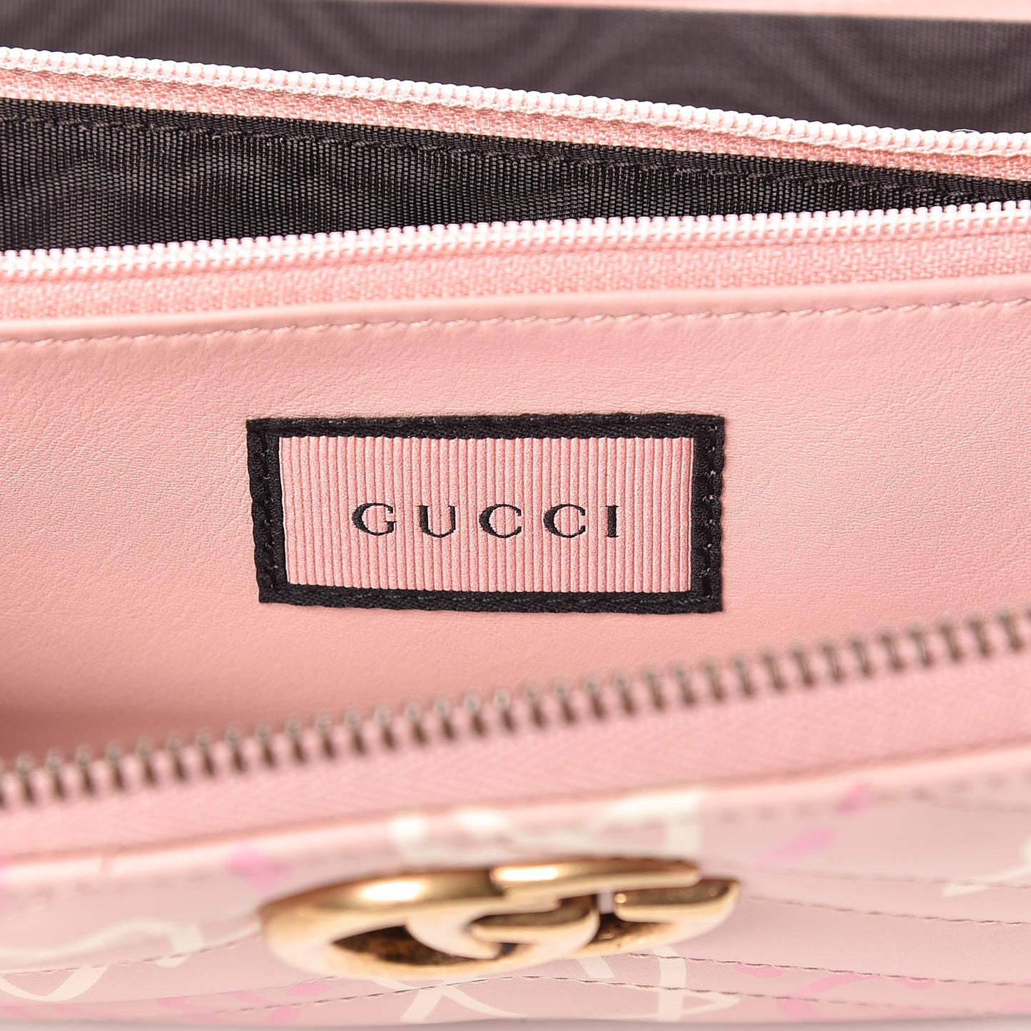 Calfskin Matelasse GucciGhost GG Marmont Zip Around Wallet Perfect Pink Rosa Ivory