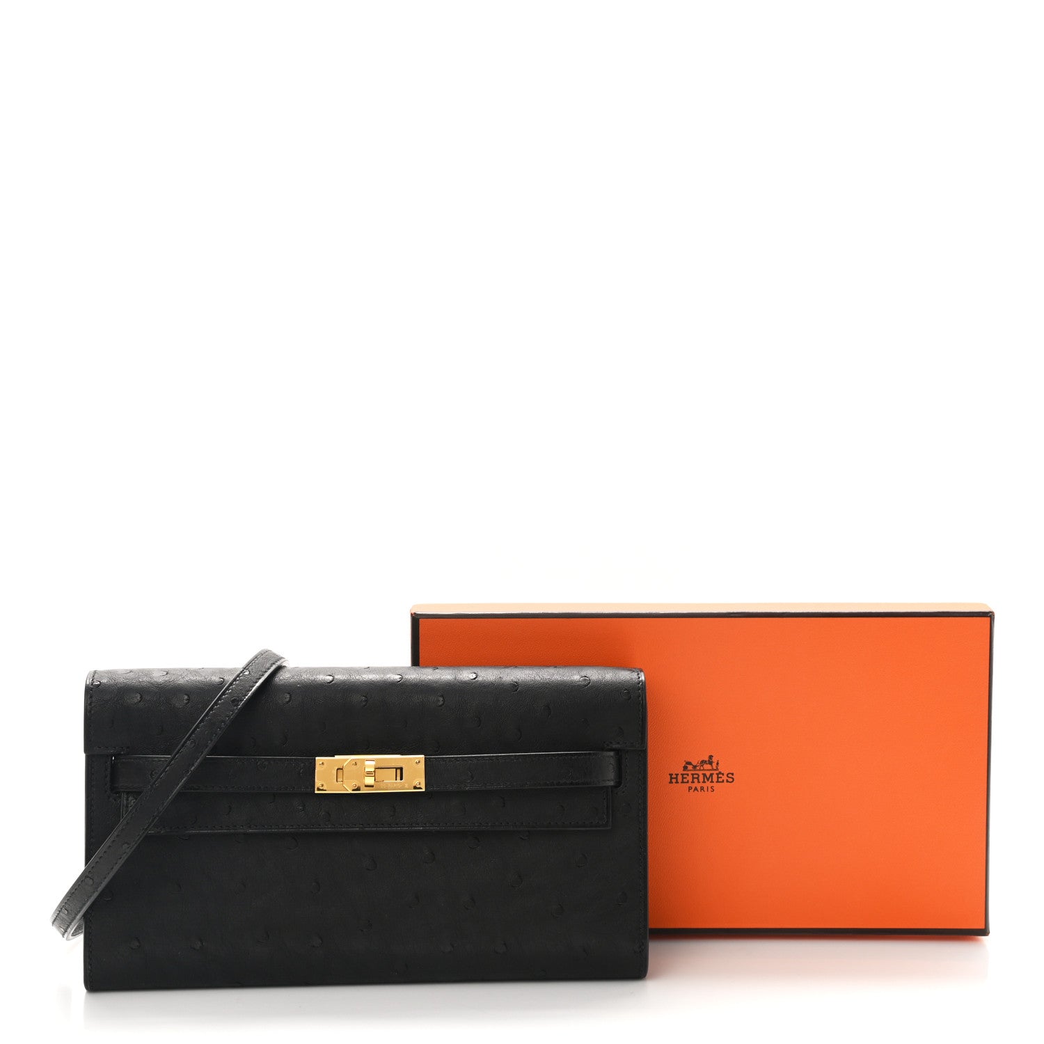 Hermes Ostrich Kelly Wallet To Go Black 9 of 9