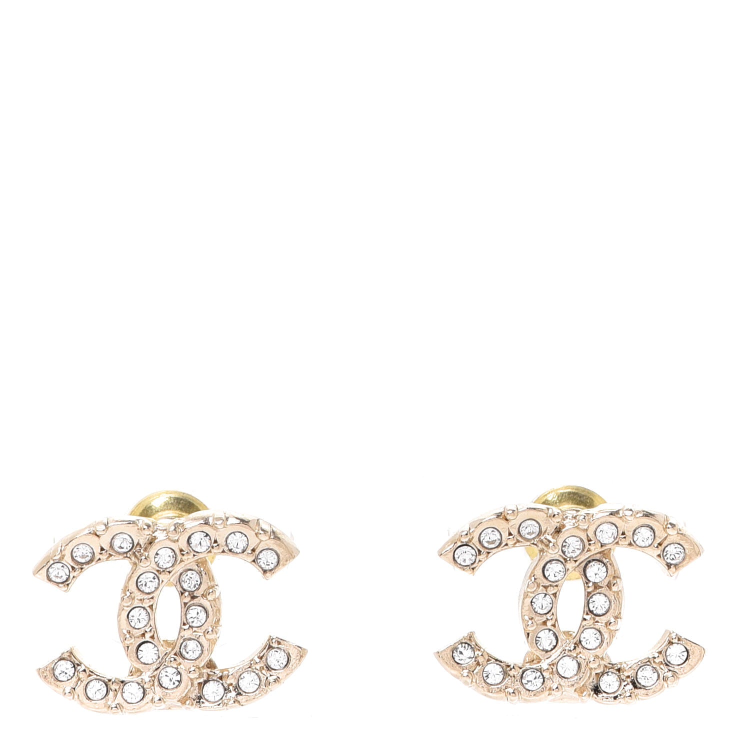 Chanel Crystal Studded CC Earrings Gold 1 of 5