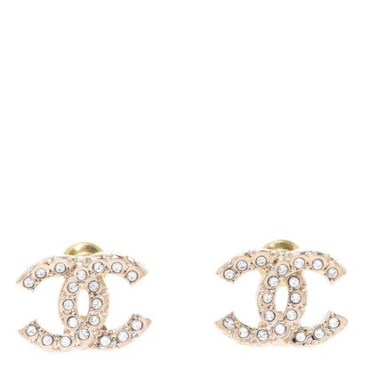 Chanel Crystal Studded CC Earrings Gold 1 of 5