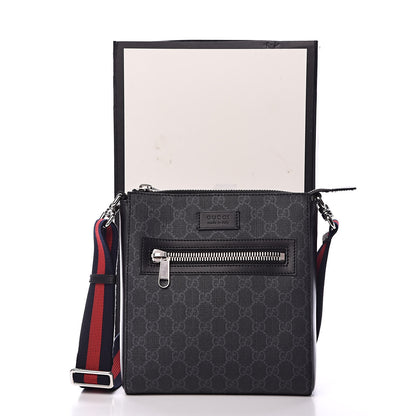 Gucci GG Supreme Monogram Web Small Flat Messenger Bag Black Grey 11 of 11