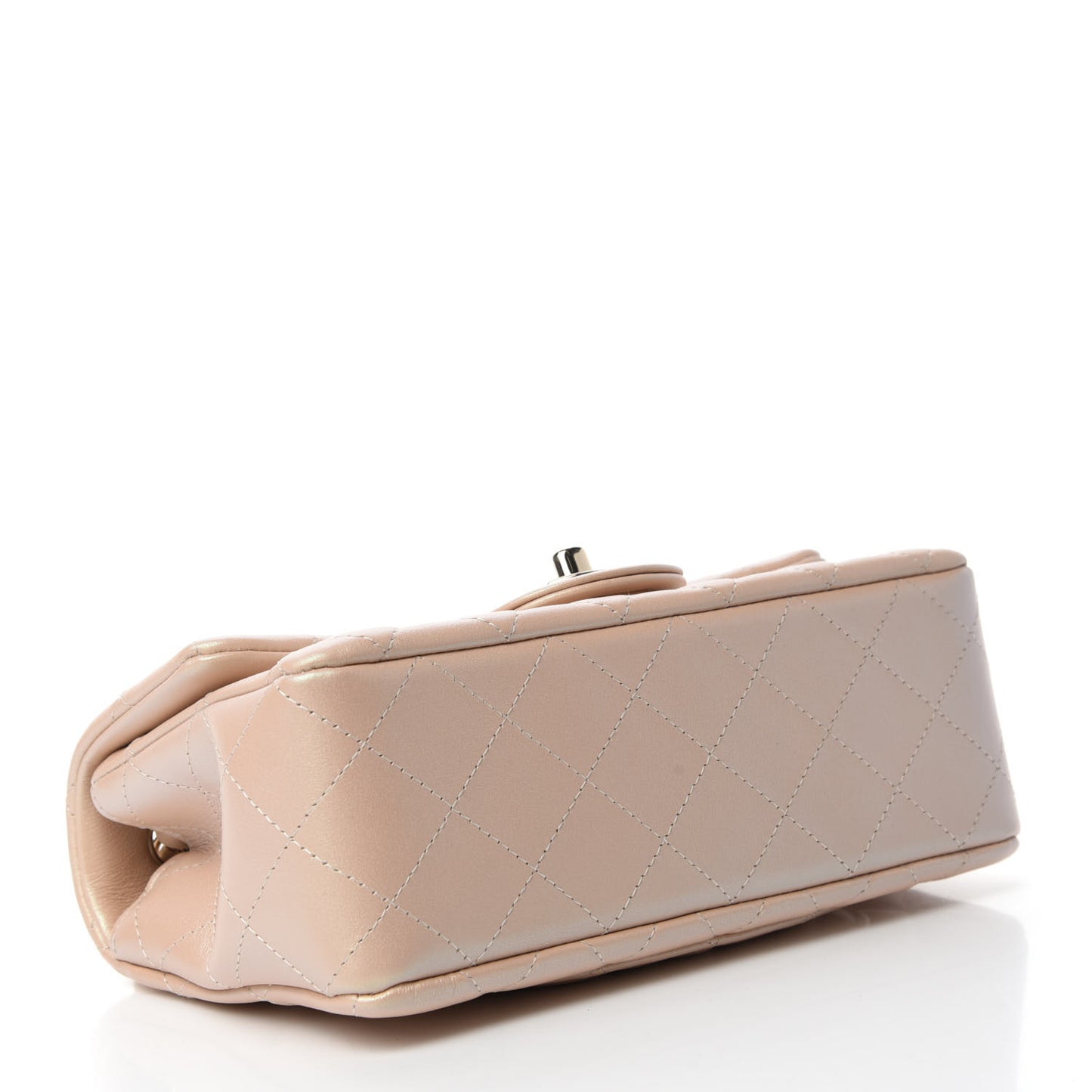 Iridescent Calfskin Quilted Mini Rectangular Flap Beige