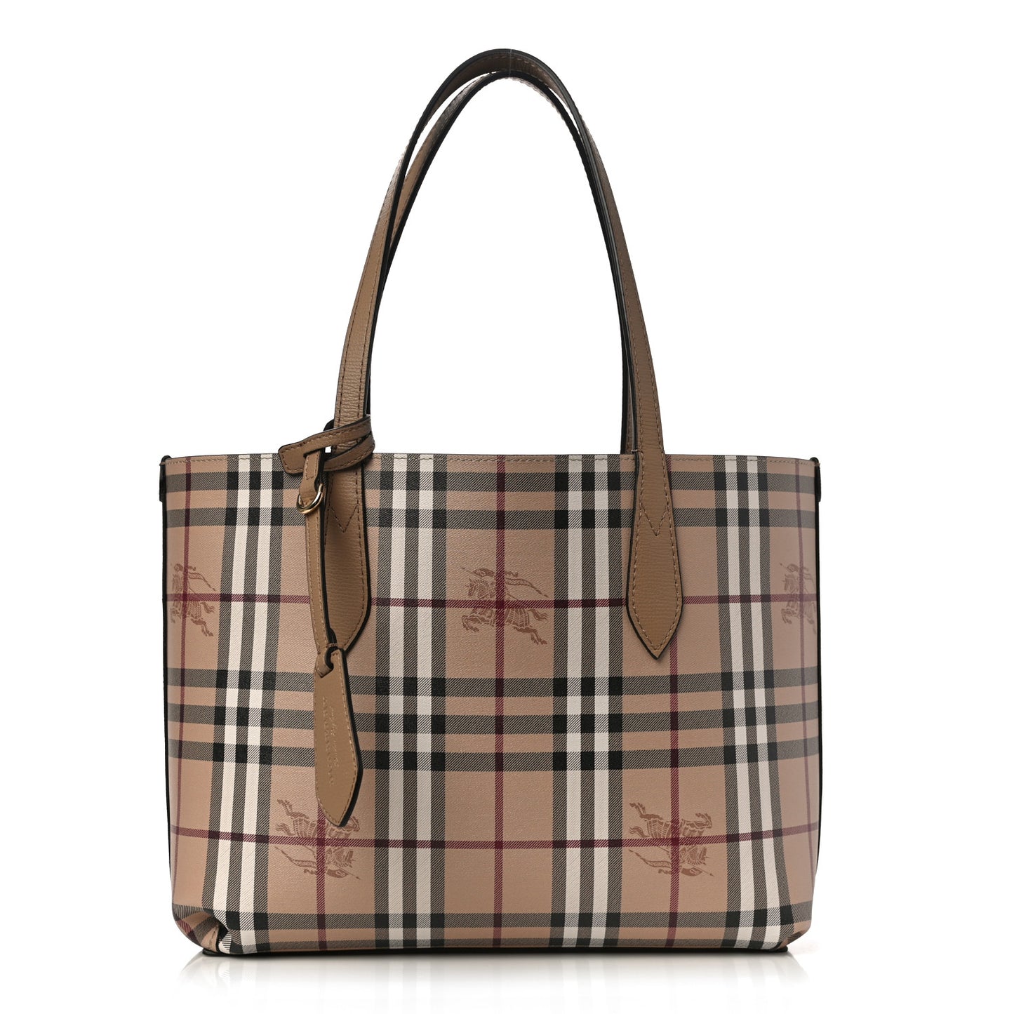Grainy Calfskin Haymarket Check Small Reversible Tote Mid Camel