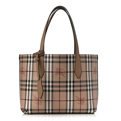 Burberry Grainy Calfskin Haymarket Check Small Reversible Tote Mid Camel 1 of 16
