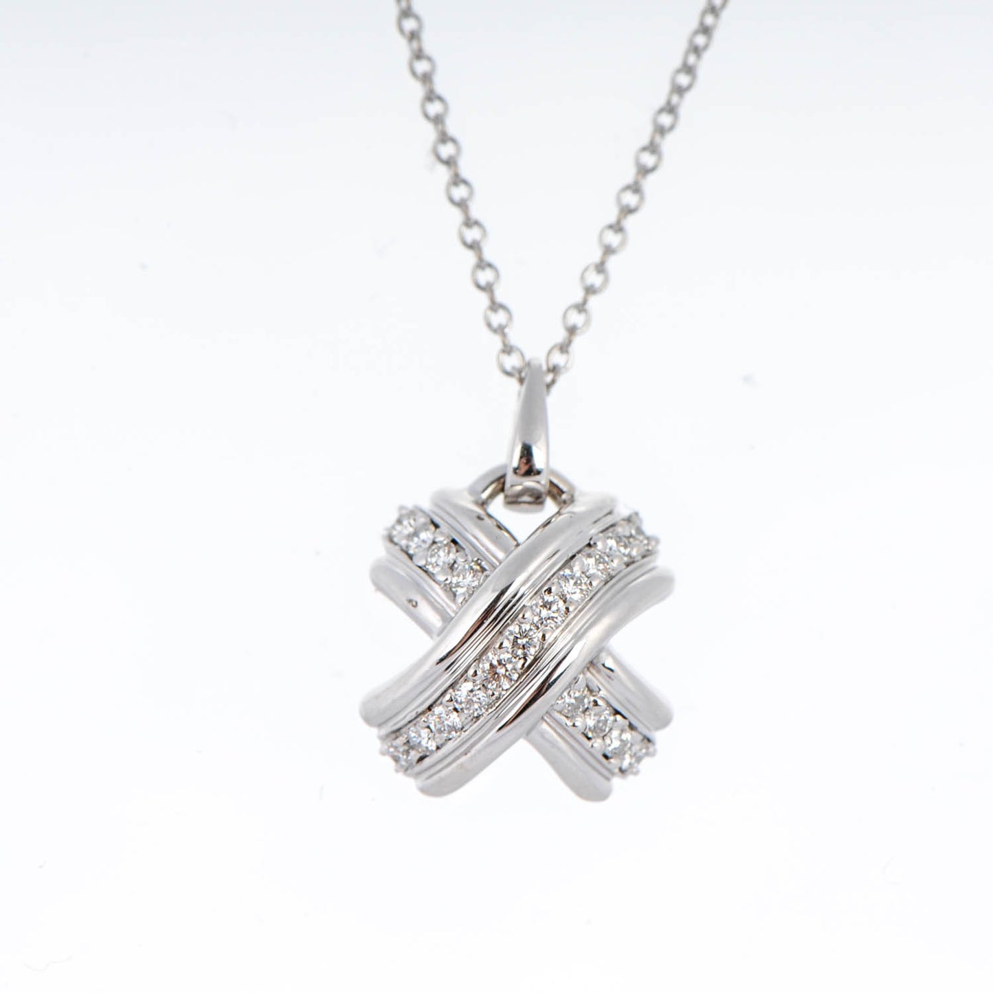 18K White Gold Diamond Signature X Pendant Necklace