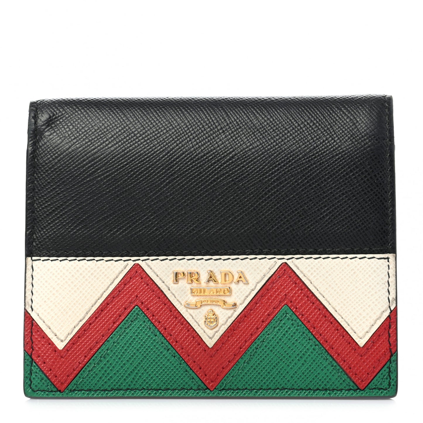 Saffiano Greche Bi-Fold Wallet Black Rosso
