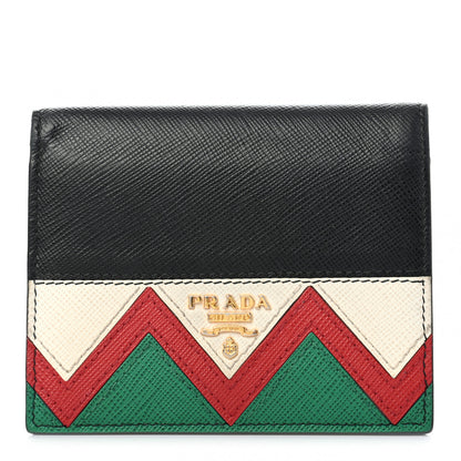 Prada Saffiano Greche Bi-Fold Wallet Black Rosso 1 of 7