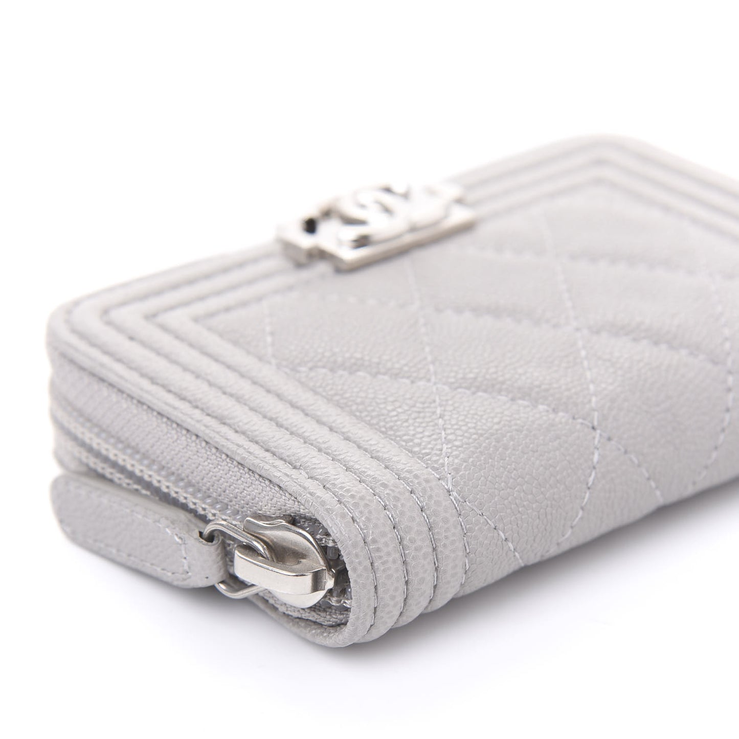 Caviar Quilted Boy Zip Around Coin Purse Wallet Grey