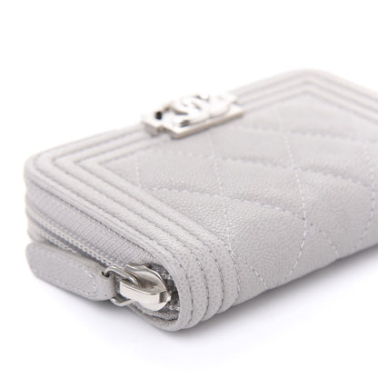 Chanel Caviar Quilted Boy Zip Around Coin Purse Wallet Grey 6 of 11