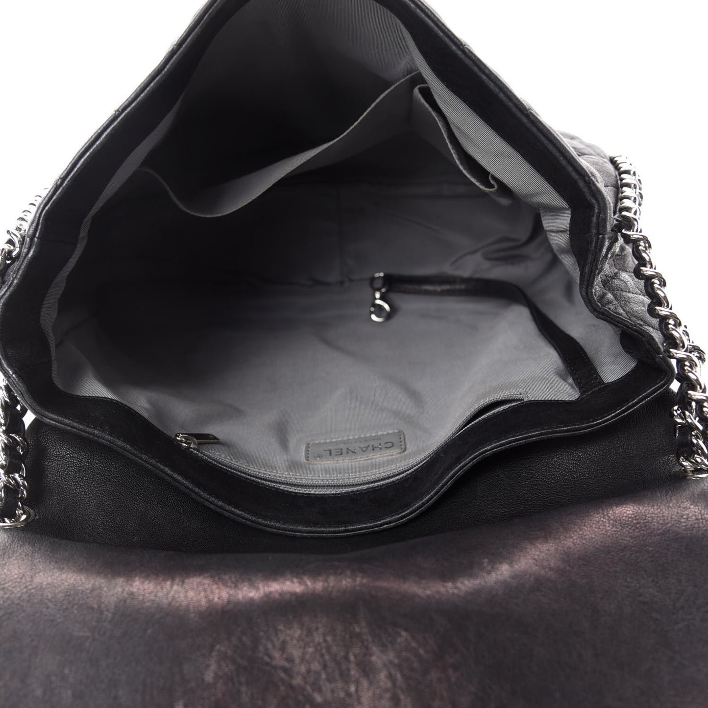 Washed Lambskin Quilted Maxi Chain Around Flap Black