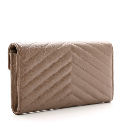 Saint Laurent Grain De Poudre Matelasse Chevron Monogram Flap Wallet Taupe 3 of 7
