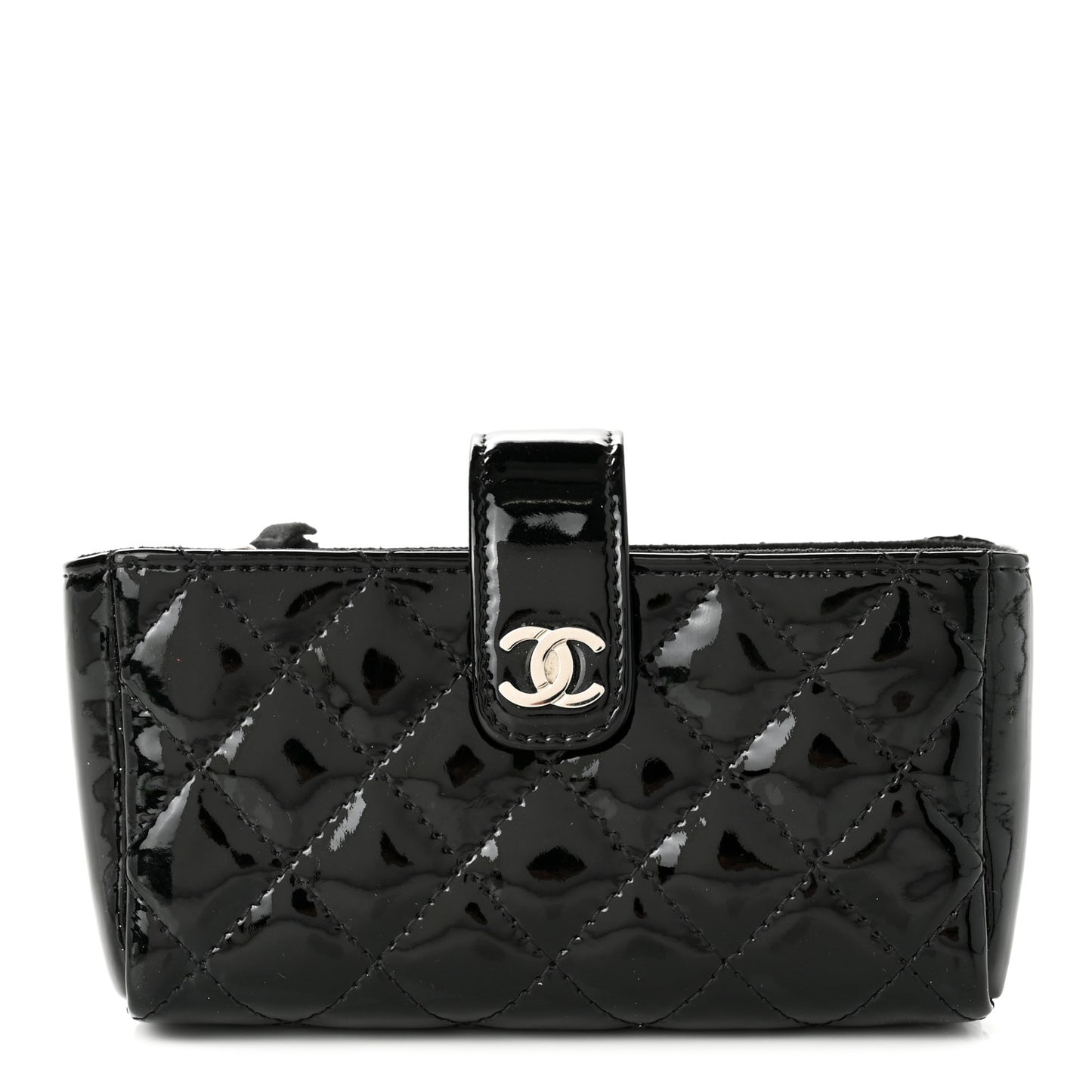 Patent Quilted Mini Phone Holder Clutch Black