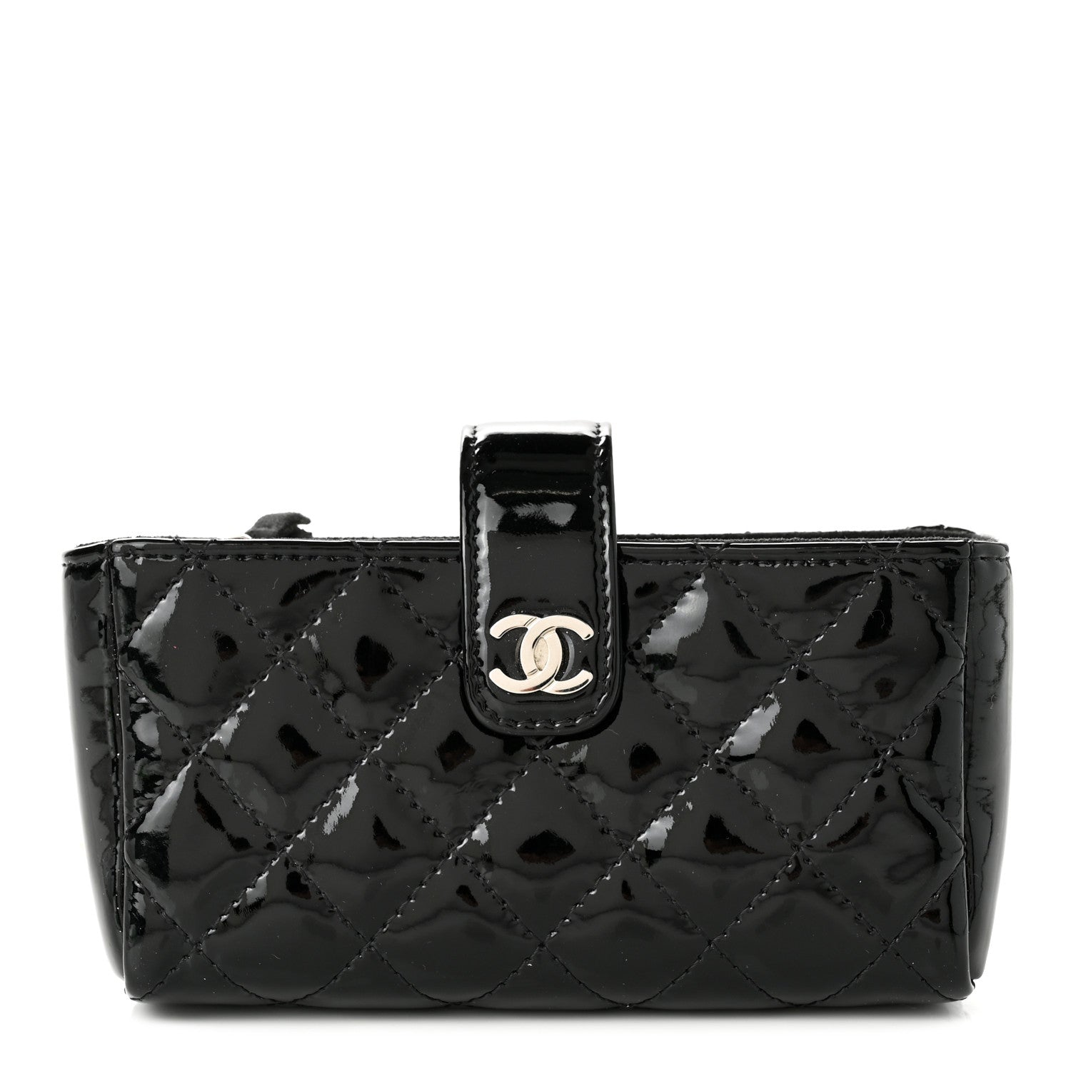 Chanel Patent Quilted Mini Phone Holder Clutch Black 1 of 7