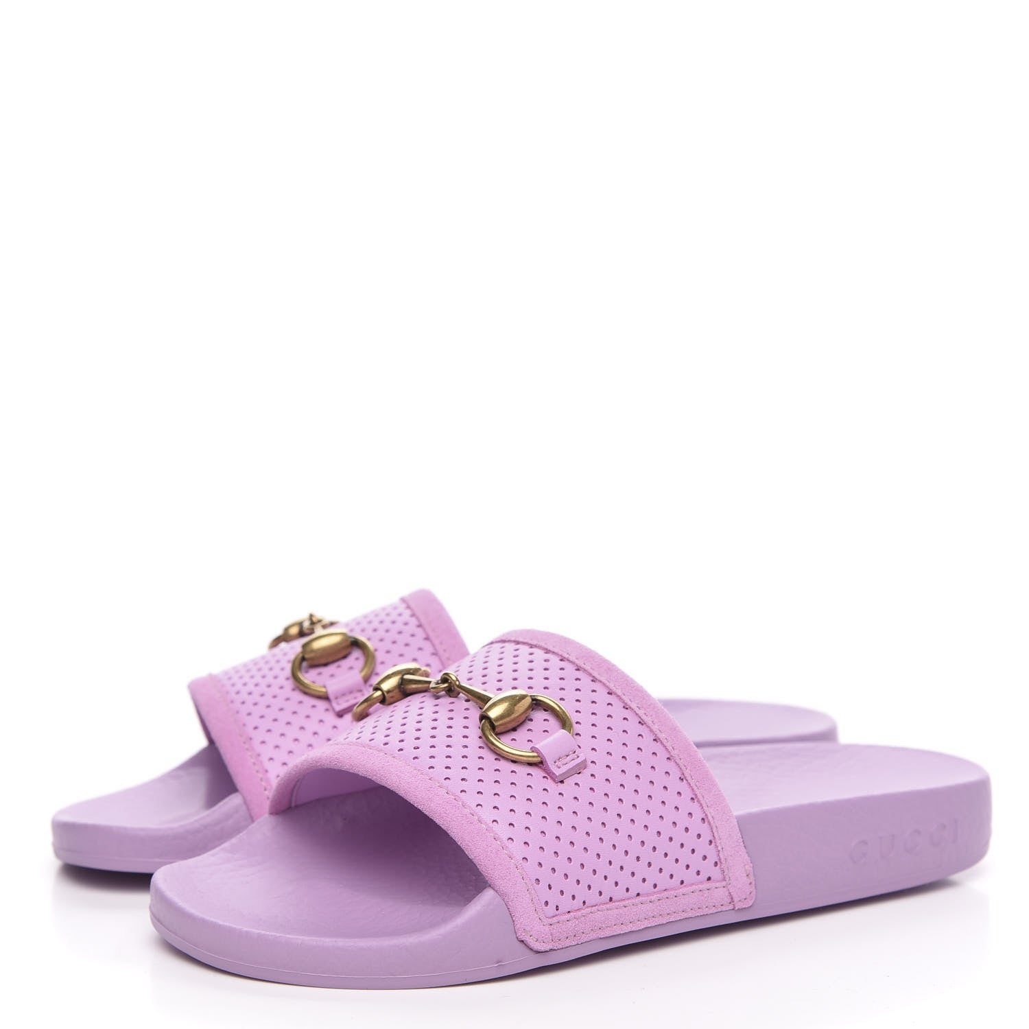 Gucci Suede Perforated Horsebit Kids Slide Sandals 9 Malva 3 of 7