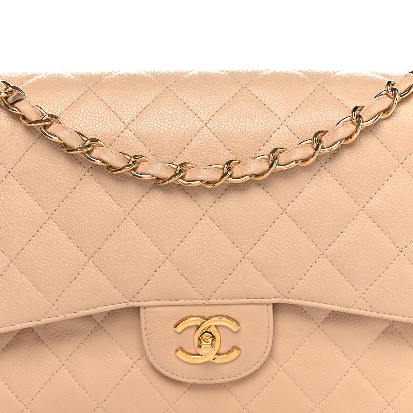 Caviar Quilted Jumbo Double Flap Beige