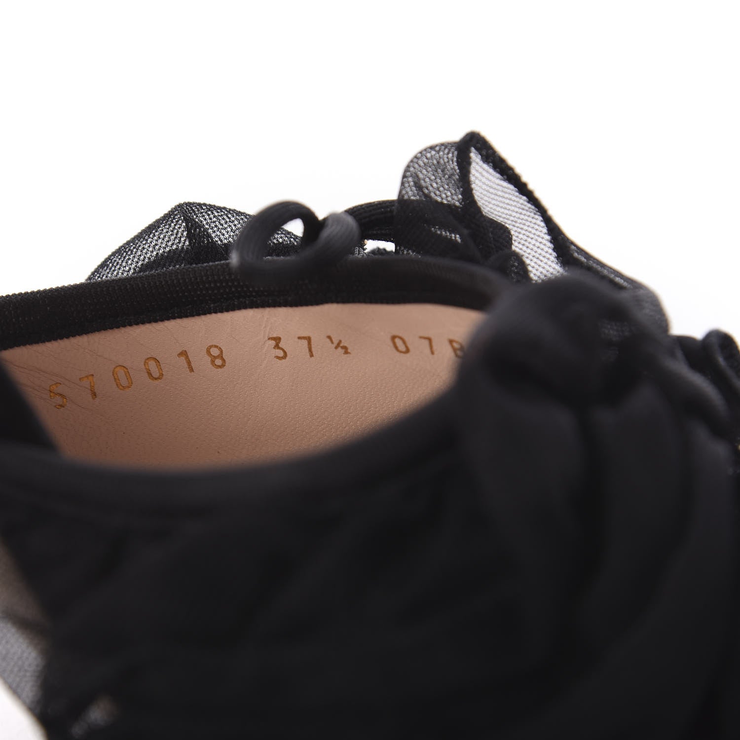 Gucci Tulle Ruffle Mid Heel Slingback Sandals 37.5 Black 7 of 10