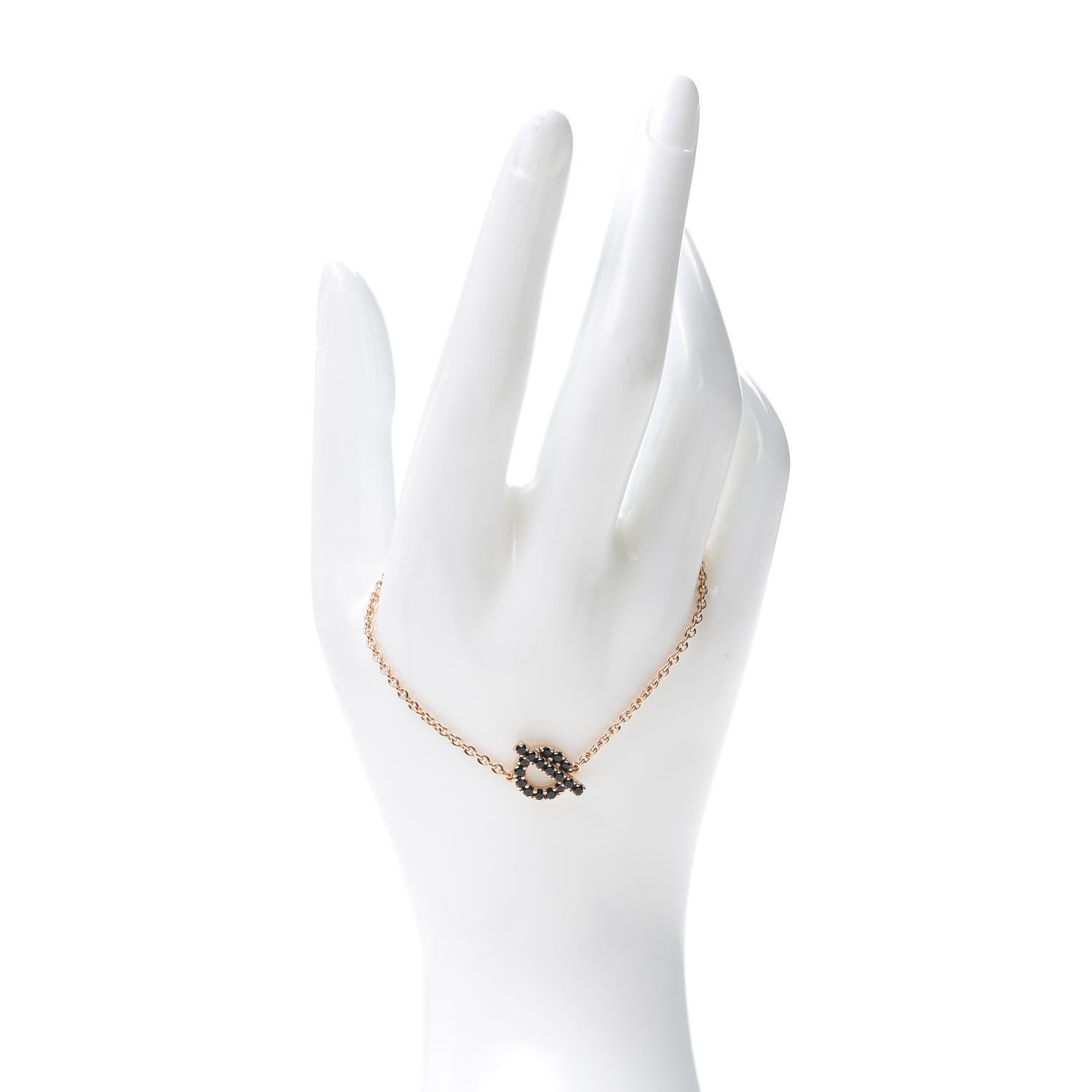 Hermes 18K Rose Gold Black Spinel Finesse Bracelet LG 2 of 6