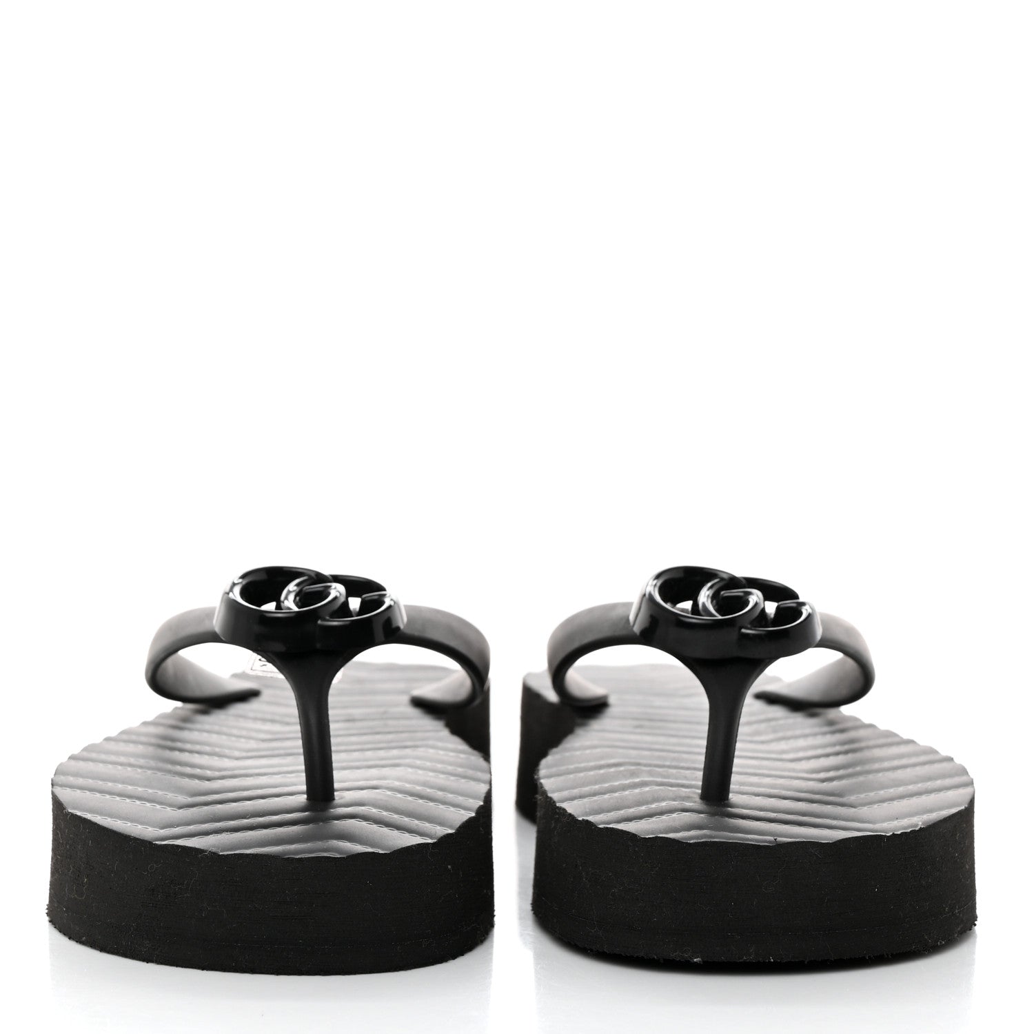 Gucci Rubber Chevron Womens GG Thong Sandals 38 38 Black 2 of 9