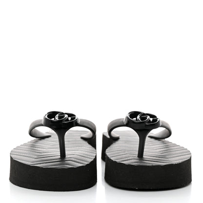 Gucci Rubber Chevron Womens GG Thong Sandals 38 38 Black 2 of 9