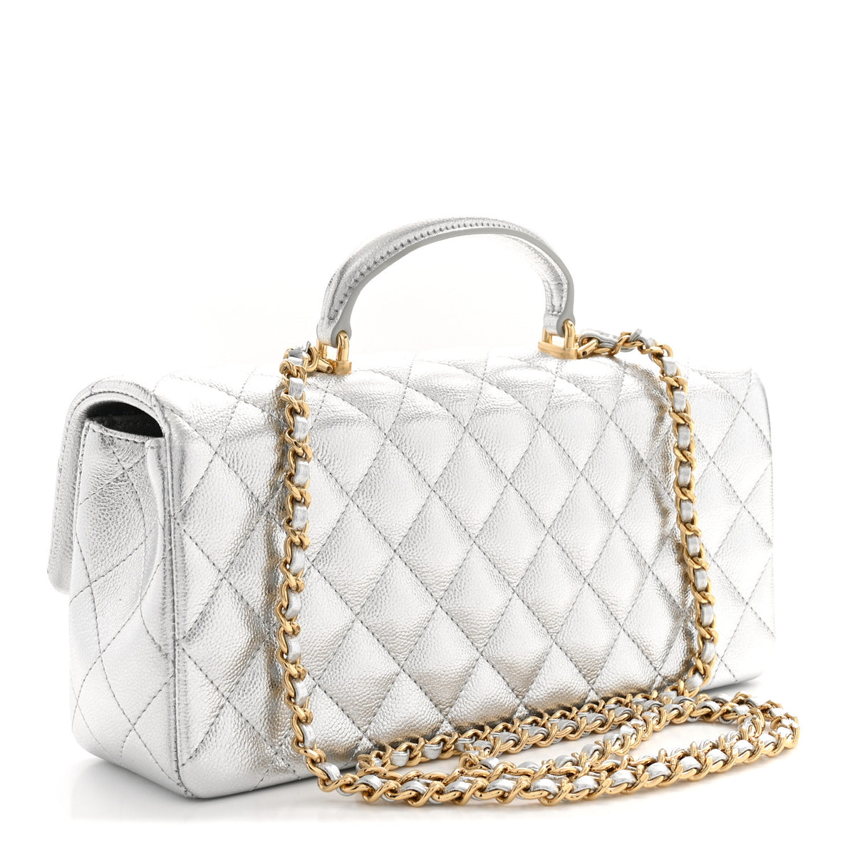 Chanel Metallic Caviar Quilted Top Handle East West Flap Silver 3 of 11