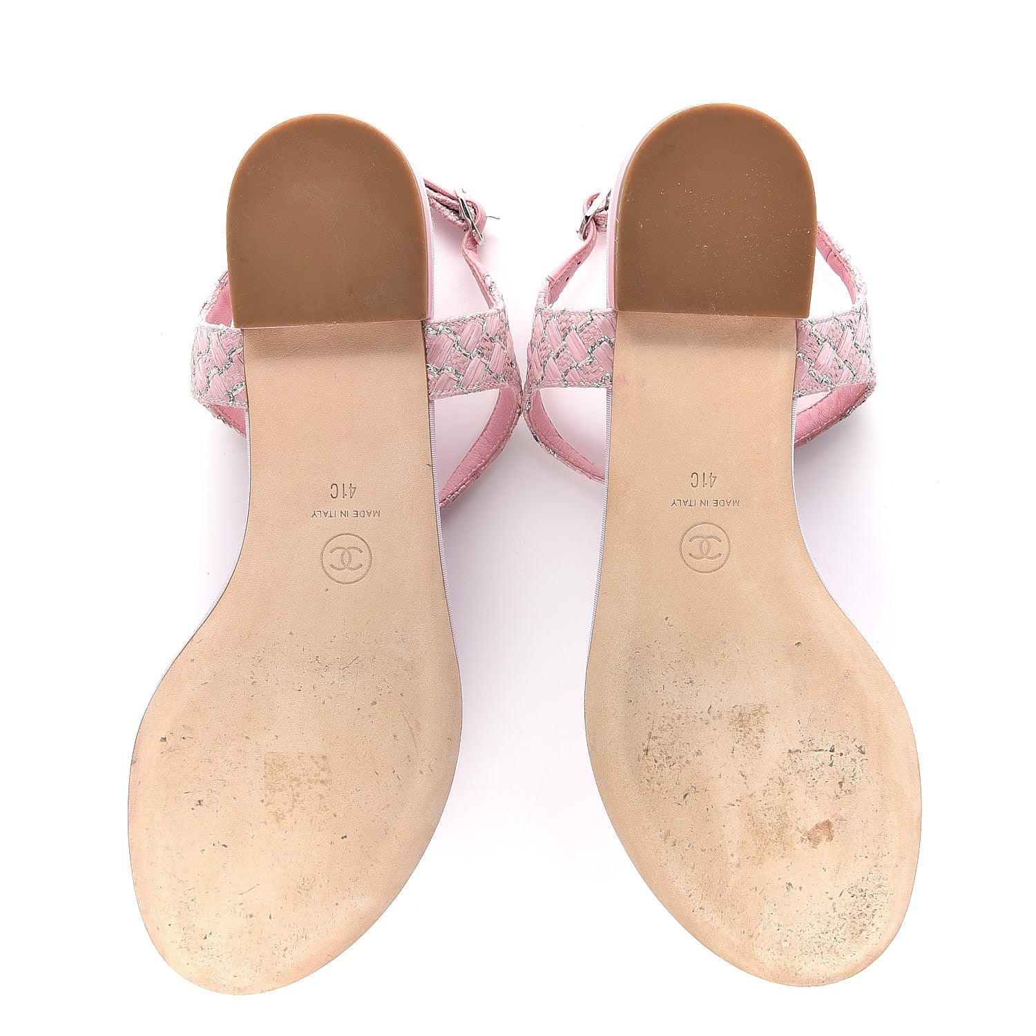 Chanel Tweed CC Charm Thong Sandals 41 Pink Silver 7 of 12