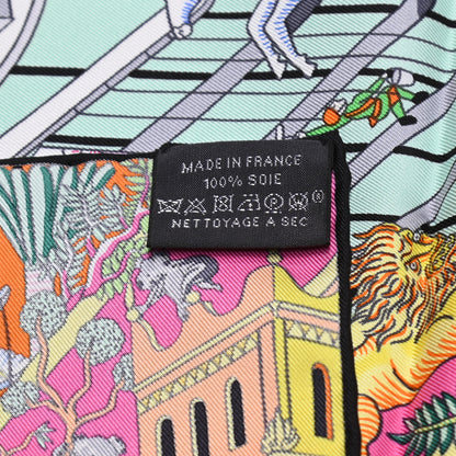 Hermes Silk Animapolis Scarf 90 Jaune Vif Vert Rose 5 of 5