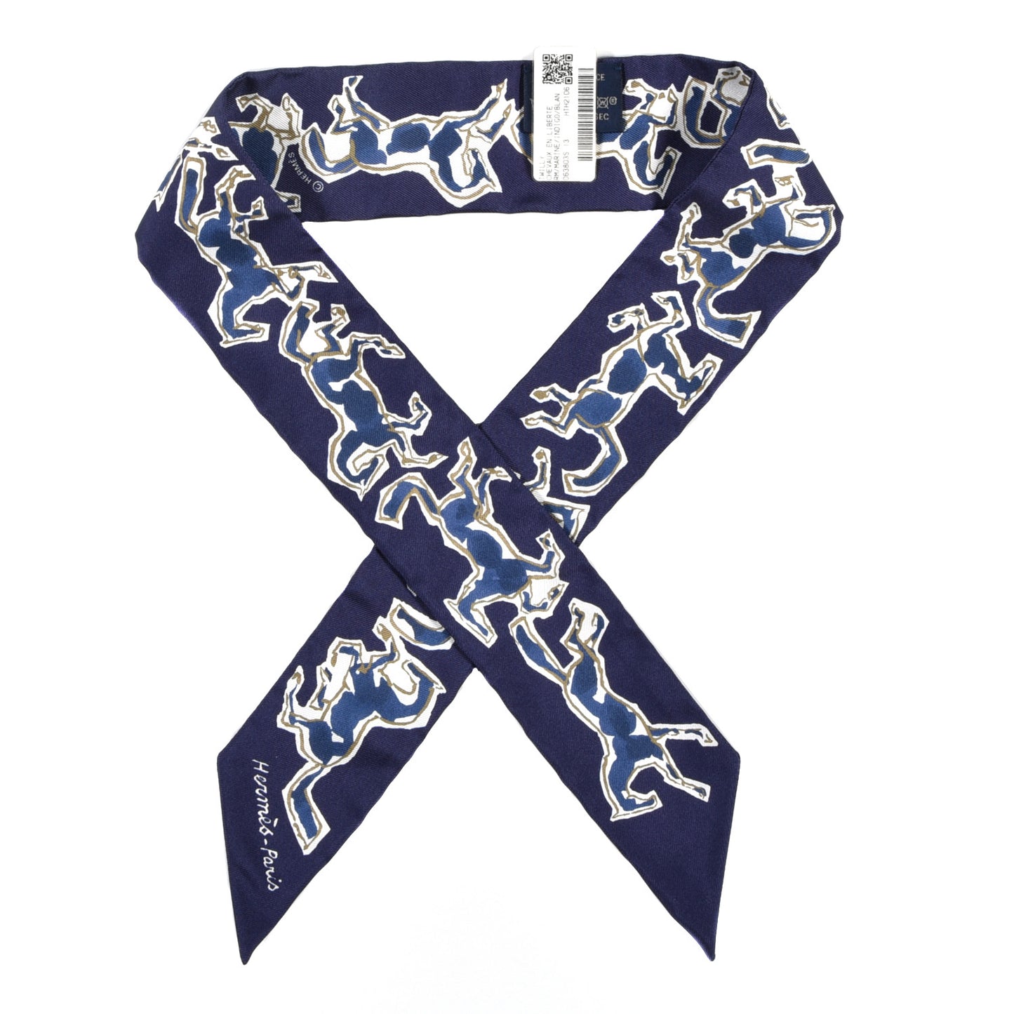 Silk Chevaux En Liberte Twilly Marine Indigo Blanc