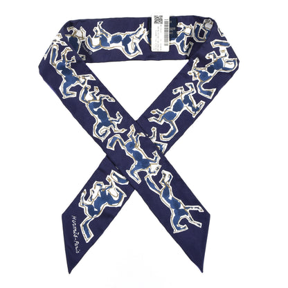 Hermes Silk Chevaux En Liberte Twilly Marine Indigo Blanc 1 of 3