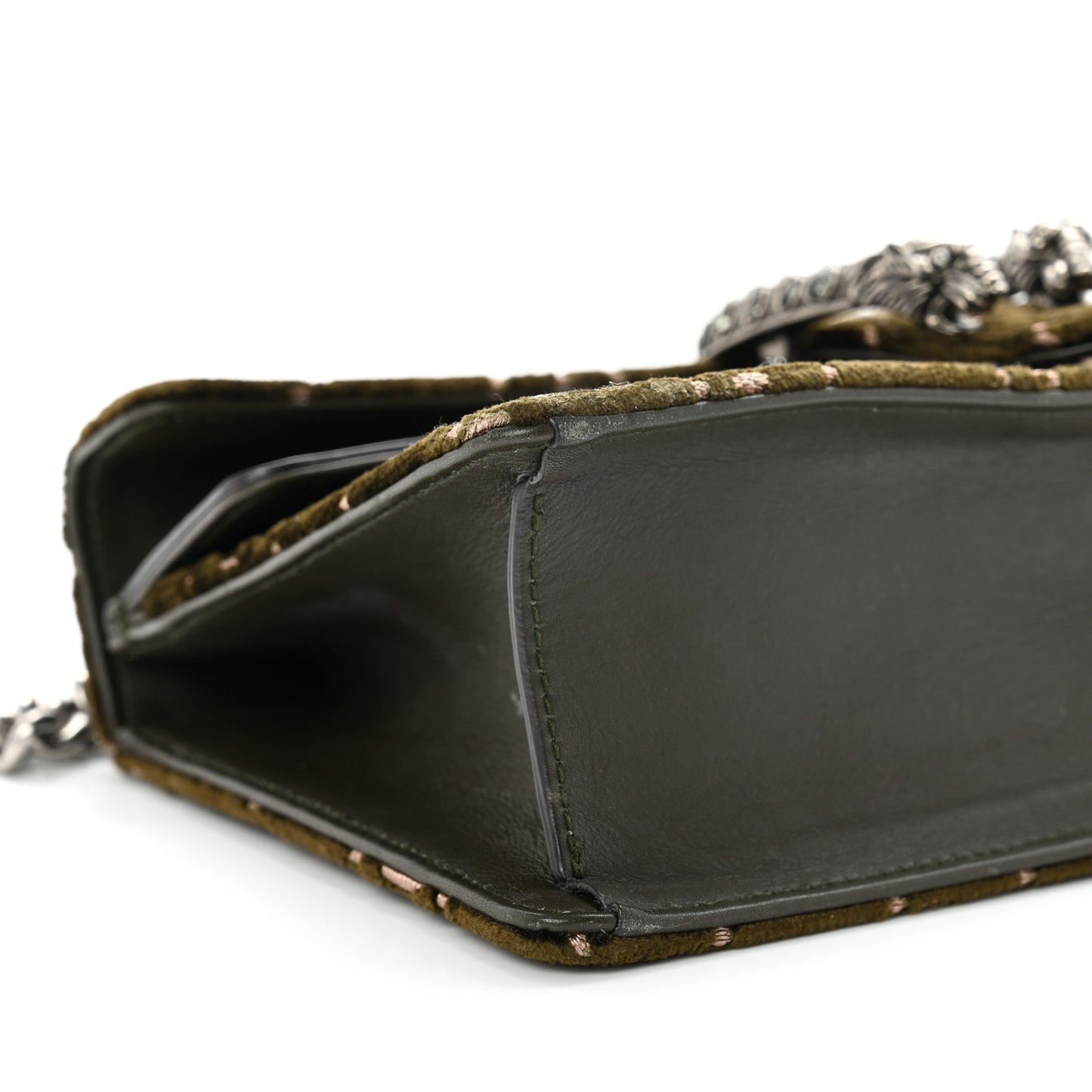Velvet Moon Calfskin Crystal GG Monogram Small Dionysus Shoulder Bag Dark Olive Rose Gold