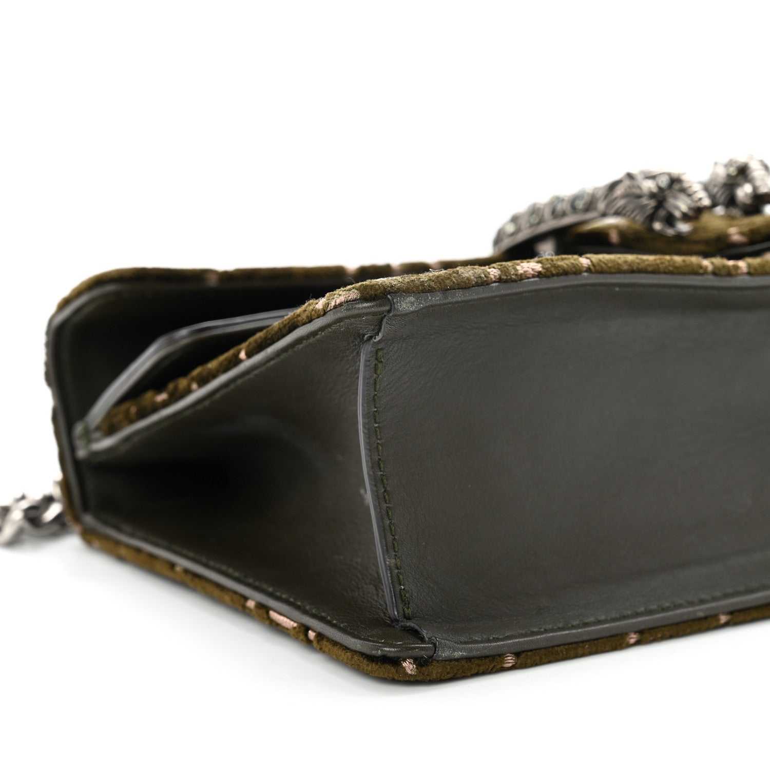 Gucci Velvet Moon Calfskin Crystal GG Monogram Small Dionysus Shoulder Bag Dark Olive Rose Gold 8 of 11