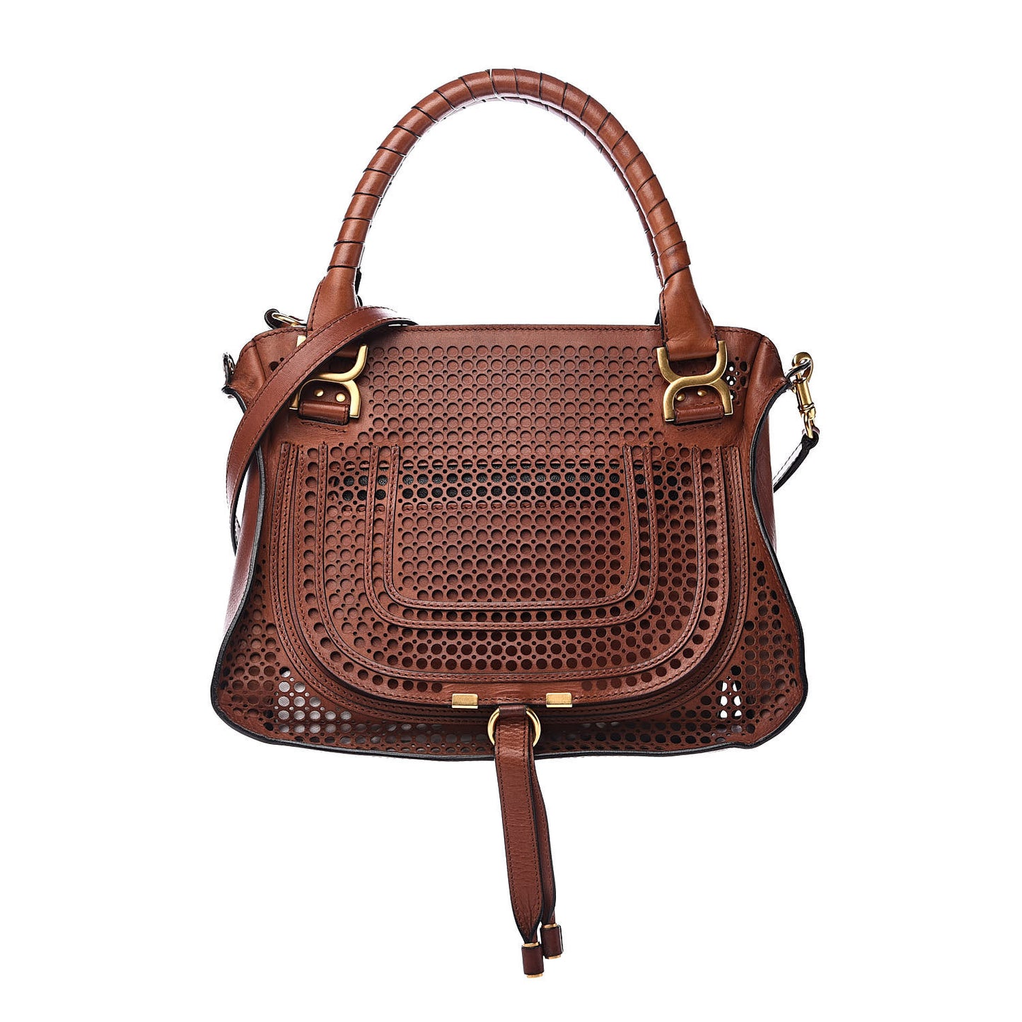 Calfskin Perforated Medium Marcie Satchel Mahogany