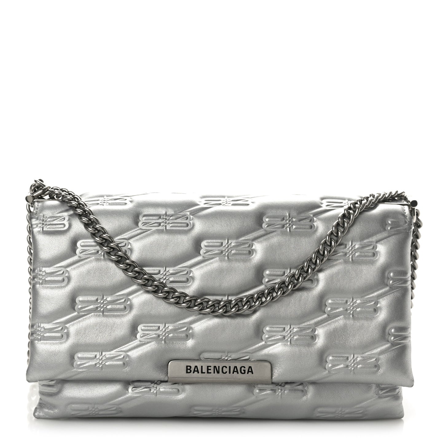 Nappa Allover License BB Monogram Embossed Medium Triplet Bag Silver