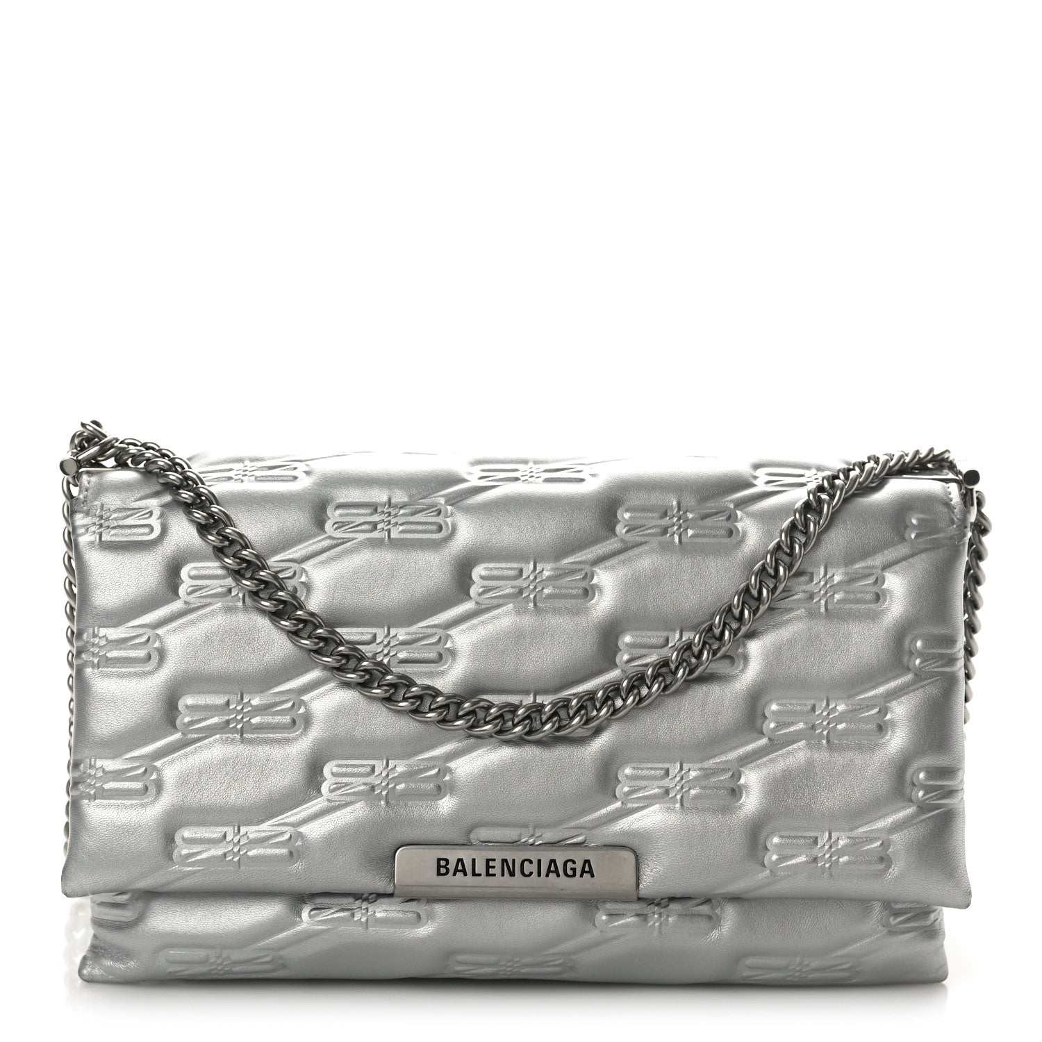 Balenciaga Nappa Allover License BB Monogram Embossed Medium Triplet Bag Silver 1 of 11