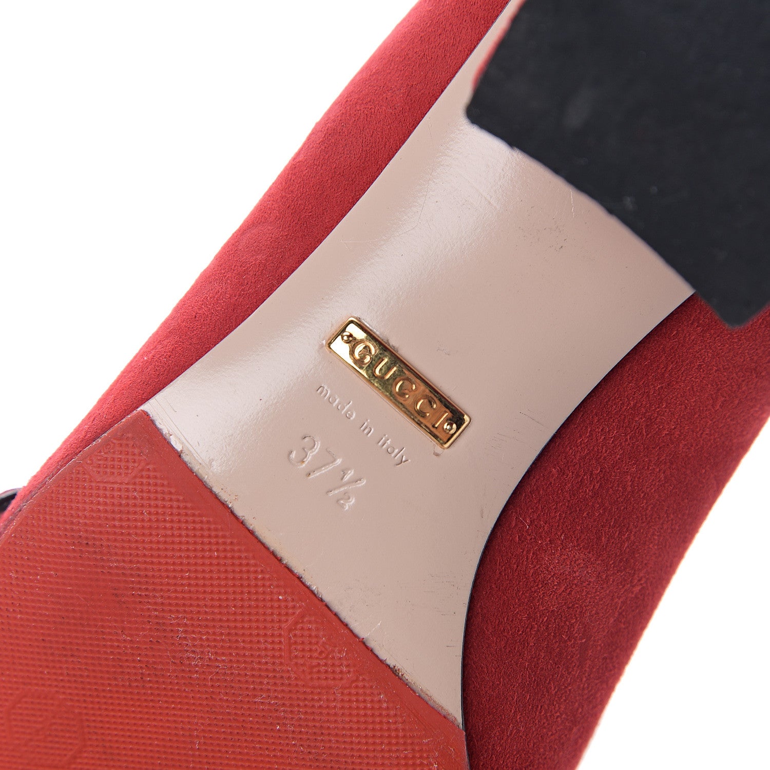 Gucci Kid Scamosciato GG Marmont Fringe 50mm Loafer Pumps 37.5 Vulcanic Red 7 of 7