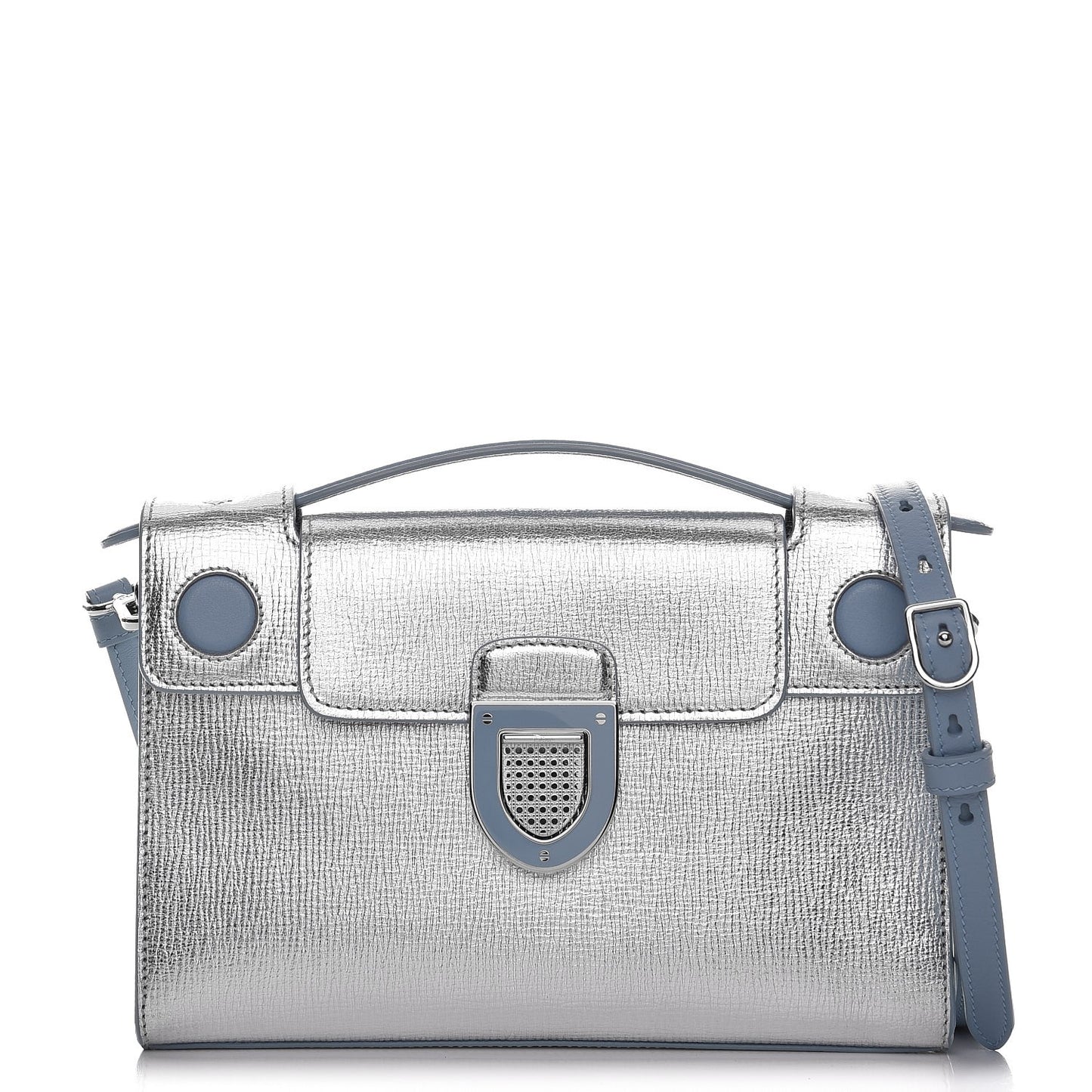Metallic Grained Calfskin Diorever Clutch Silver