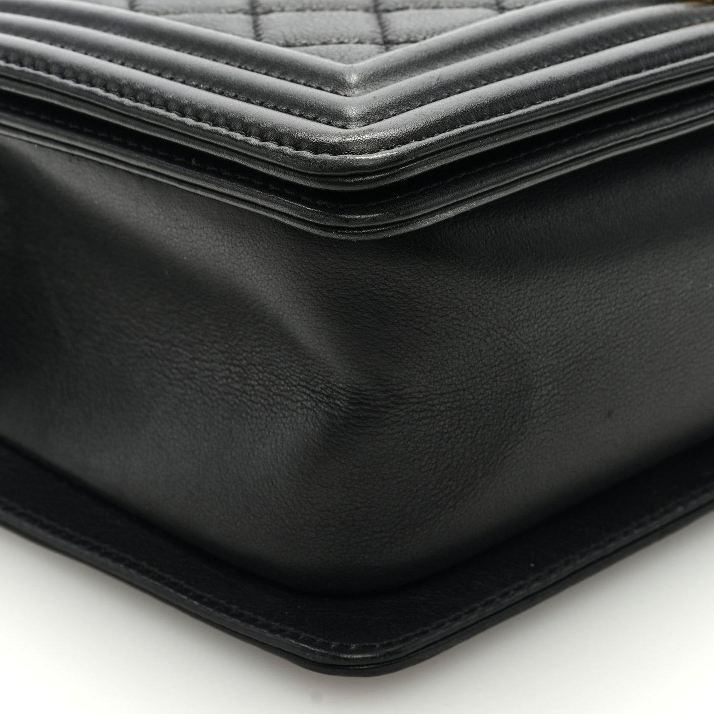 Calfskin Quilted Medium Boy Flap Black