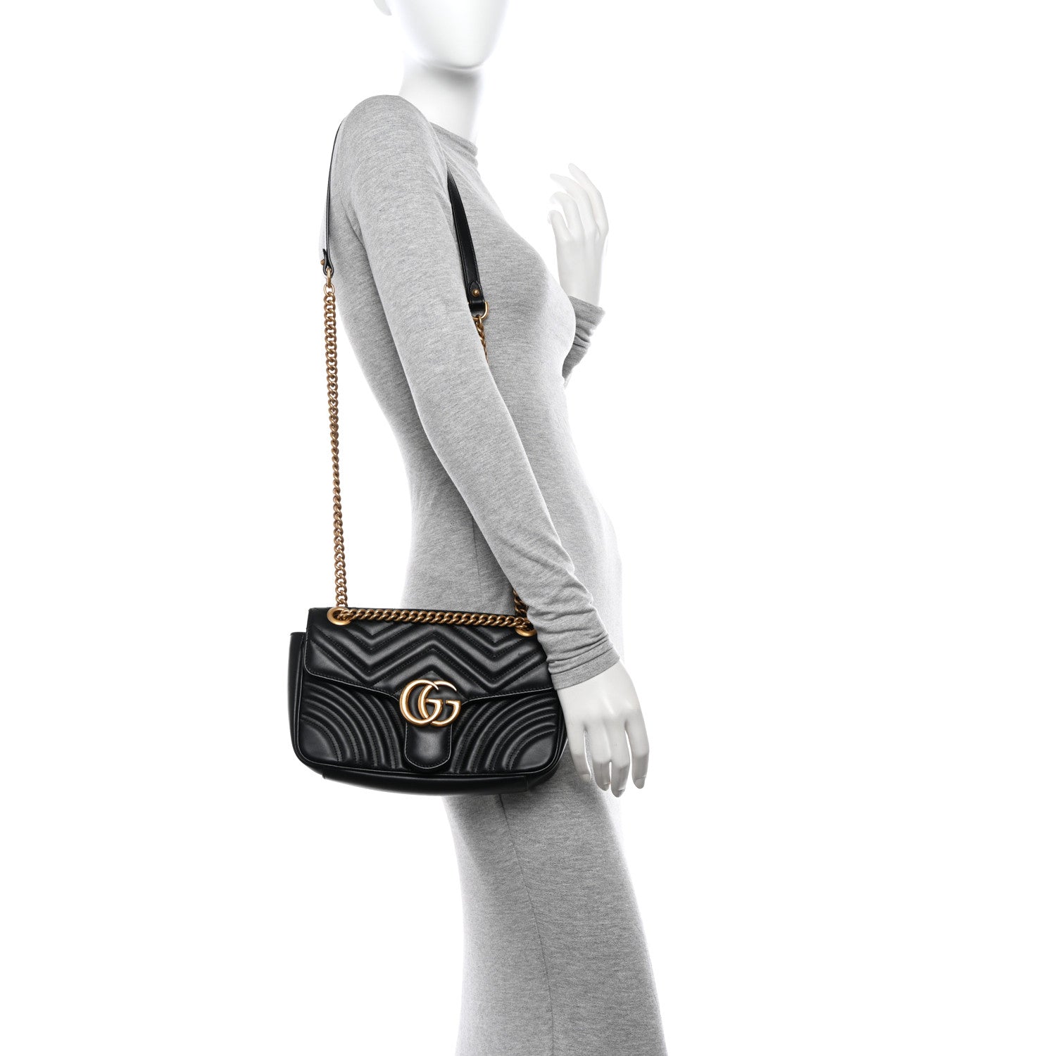 Gucci Calfskin Matelasse Mini GG Marmont Shoulder Bag Black 2 of 15