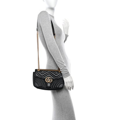 Gucci Calfskin Matelasse Mini GG Marmont Shoulder Bag Black 2 of 15