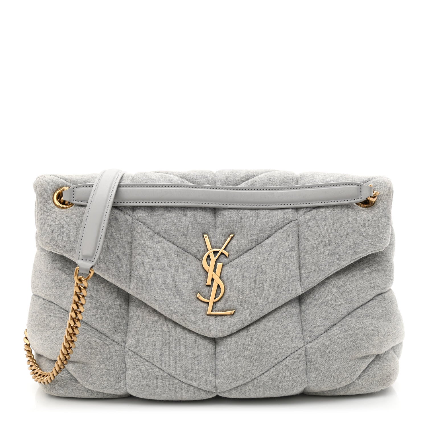Saint Laurent Jersey Quilted Small Loulou Puffer Monogram Chain Satchel Grey Cloud 1 of 11