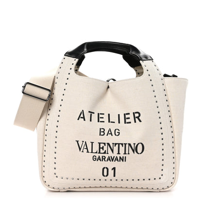Valentino Garavani Canvas Atelier 01 Metal Stitch Edition Medium Tote Bag Naturale Black 1 of 10