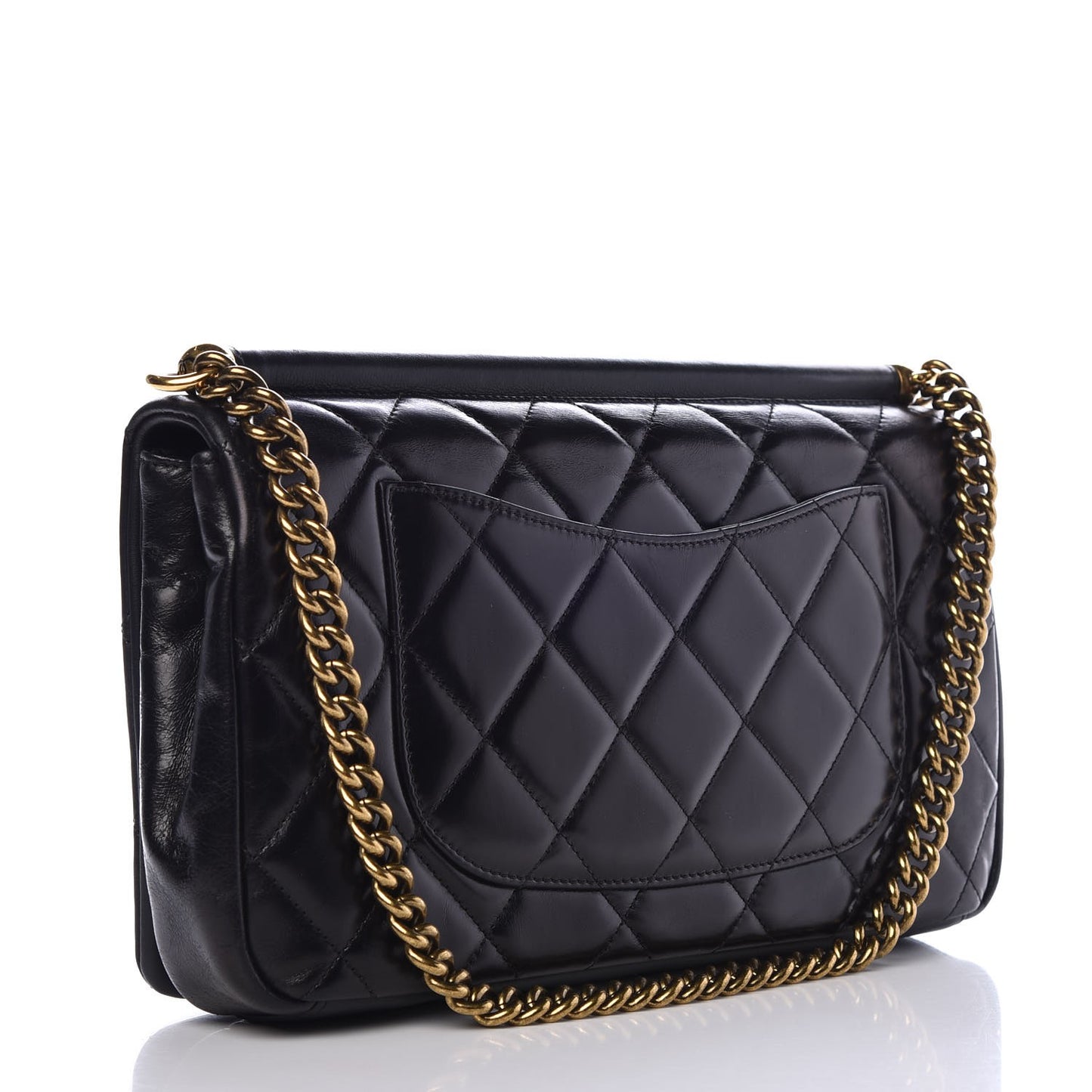 Calfskin Quilted Gold Bar Flap Black